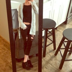 Express cardigan. Medium length, knit